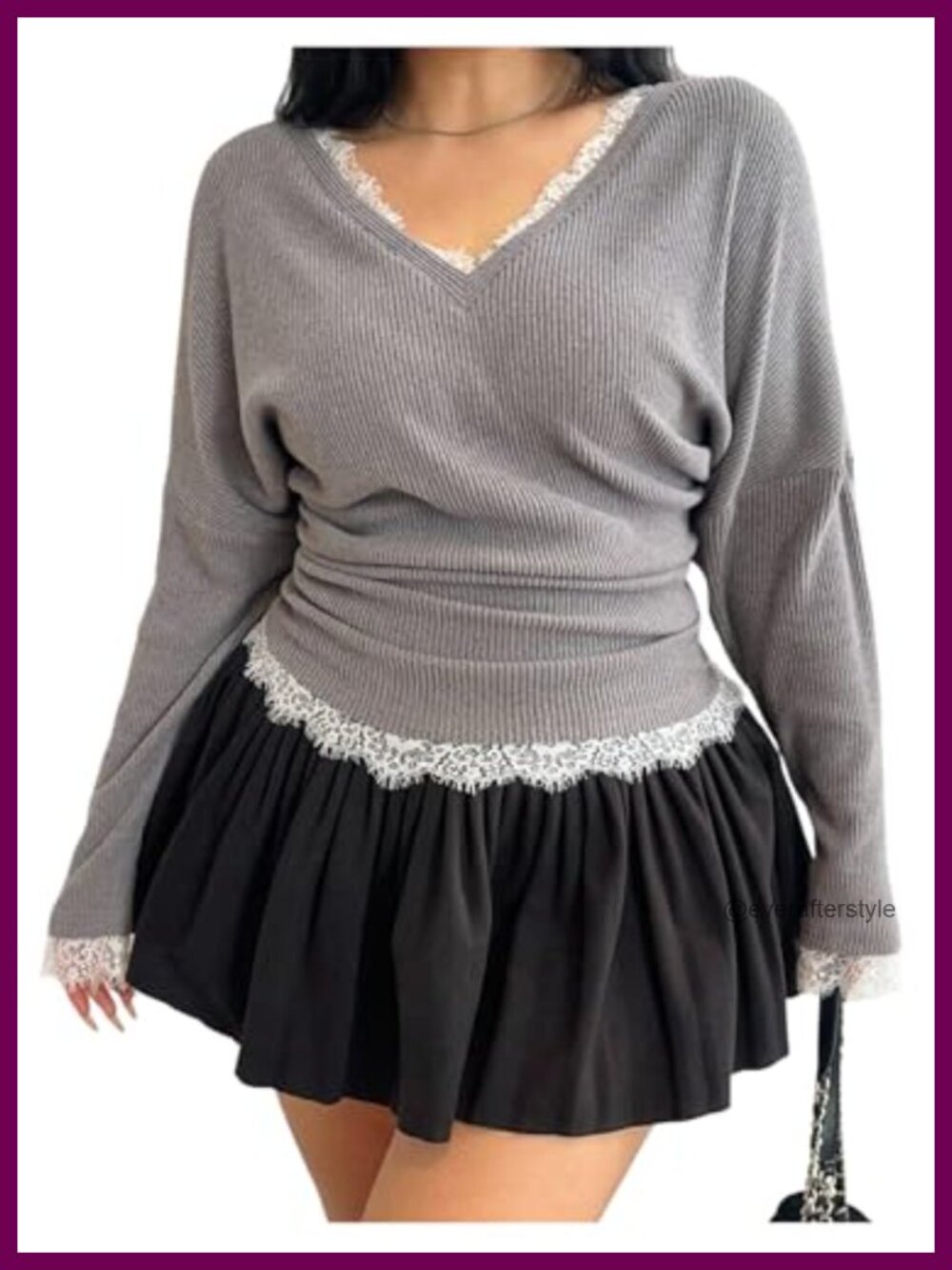 Plus Size Long Sleeve Lace Fitted V-Neck Ruched T-Shirt